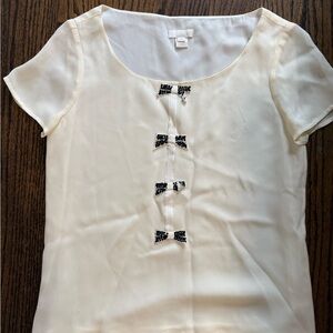 J. Crew Cream Blouse with Black Bow Details